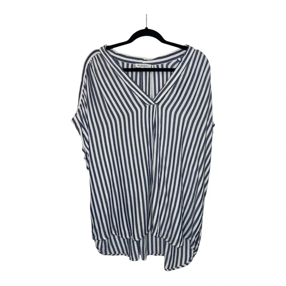 Workshop Republic Clothing Navy and White Striped Top
